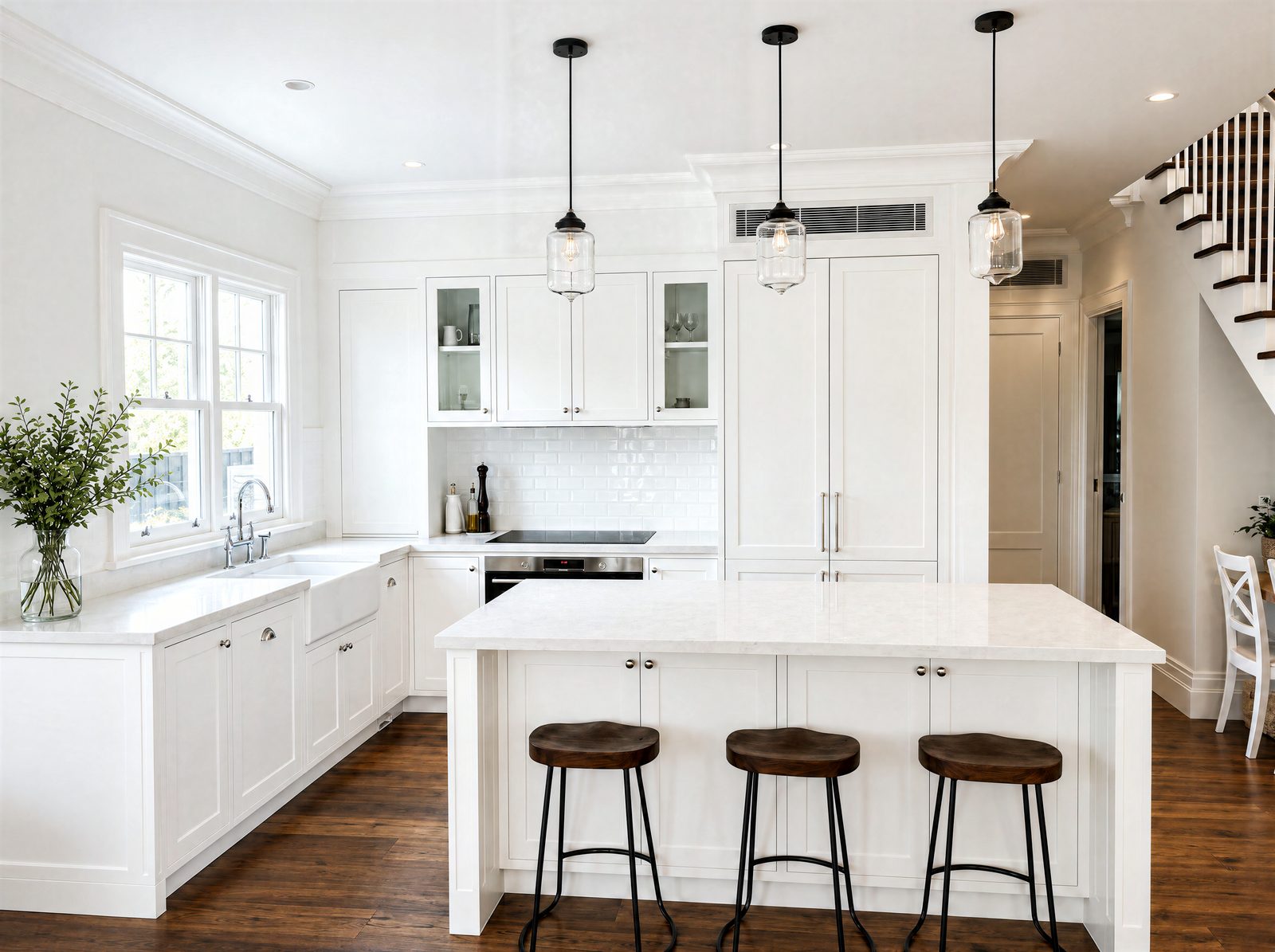 White Shaker kitchen with an island